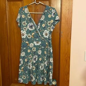 Floral print faux wrap casual dress